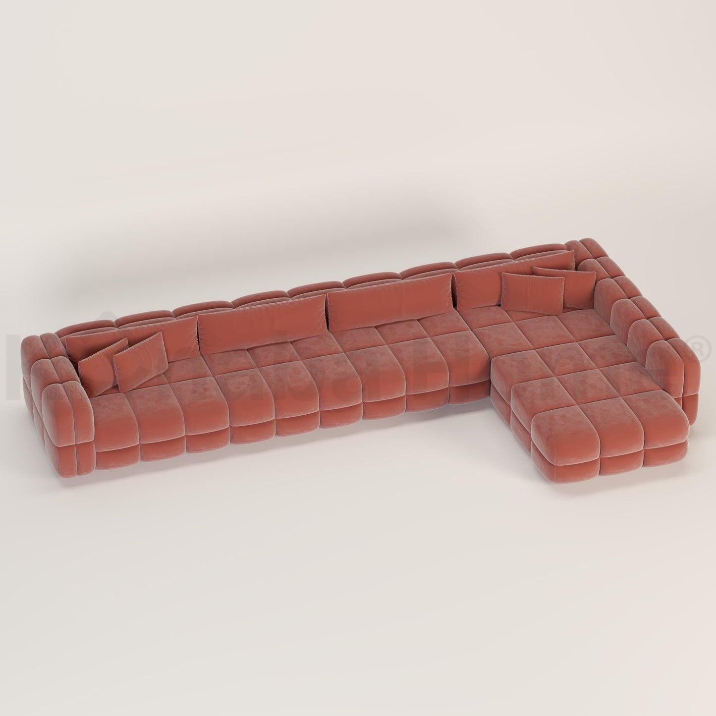 Sectional sofa with a checkered pattern on a white background