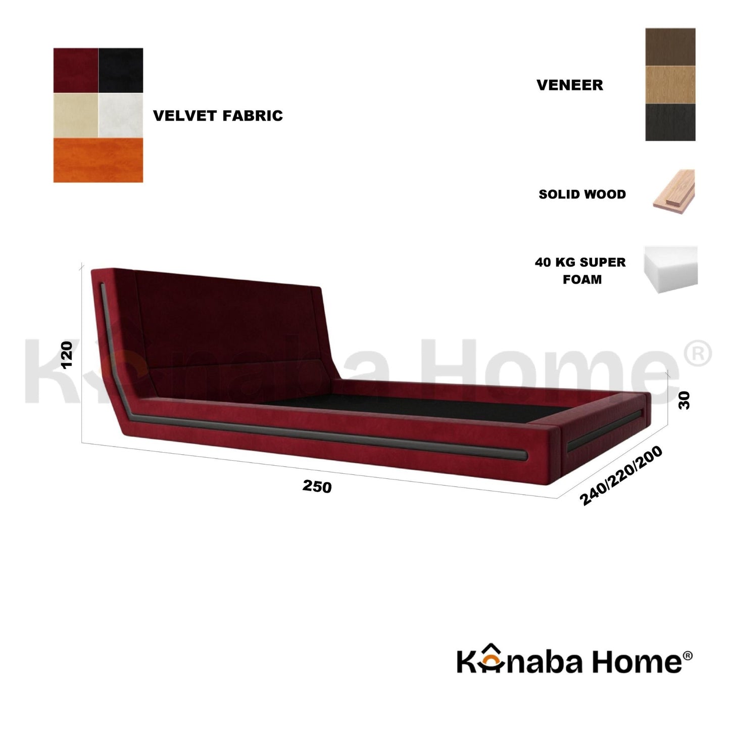 Nila Bed- Solid wood construction- Veneer finish Detailing- Kanaba Home