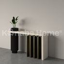 Switch Modern entryway console table with black cylindrical legs and a white top 2 image