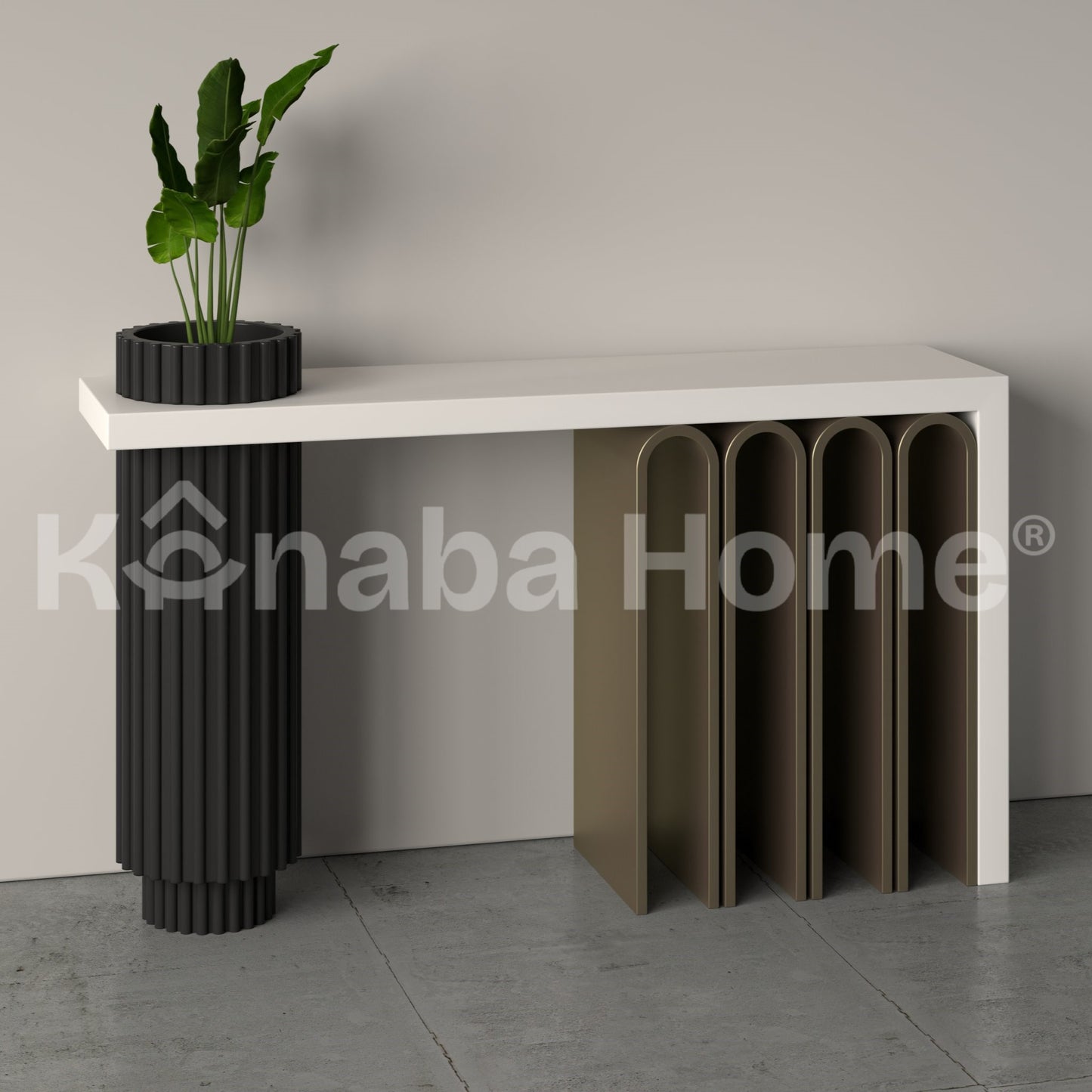 wooden console table with planter
