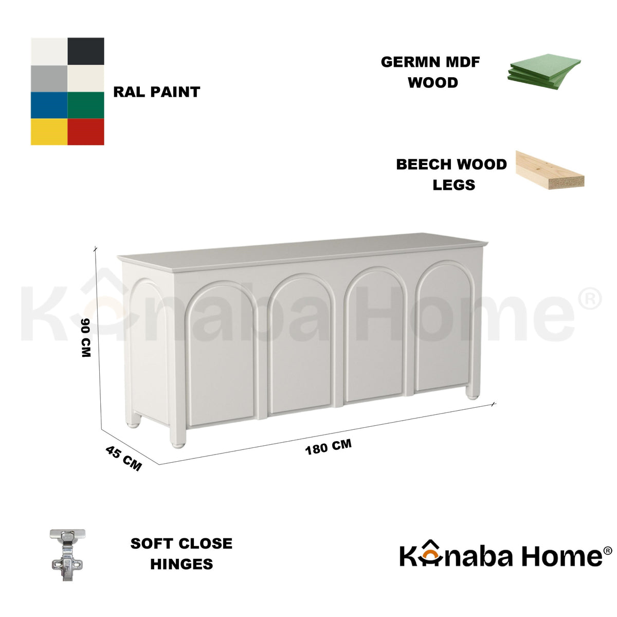 Nolita Dresser-German MDF & Beech  wooden leg-Classic Arched Panel Design-Kanaba Home