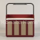 ORBIX Coffee Bar and Storage Serving TableBURGUNDY (RAL 3005 & CALACUTTA BORGHINI & RATTAN WOOD)