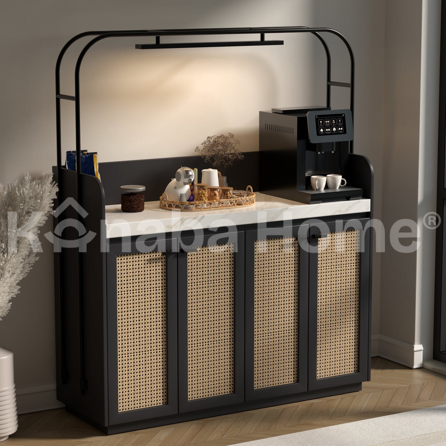 Modern coffee bar with storage drawers