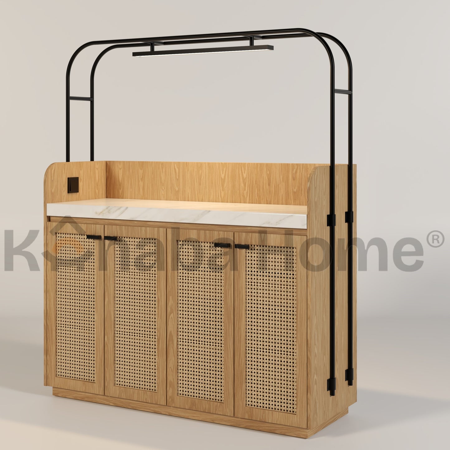 wooden coffee bar with marble top