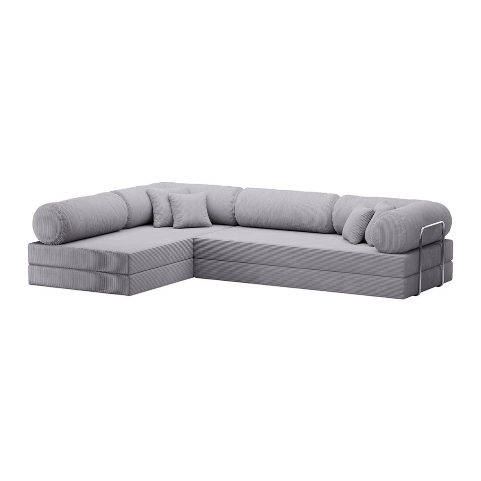Oriva L-Shaped Sofa BedGrey | With Round Cushions / Facing Left L-Shape