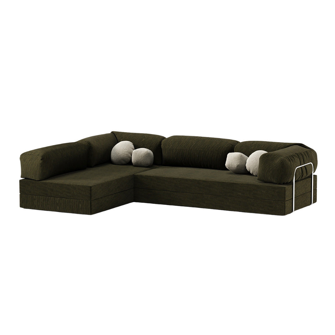 Modern Dark Green L-Shaped Sofa 