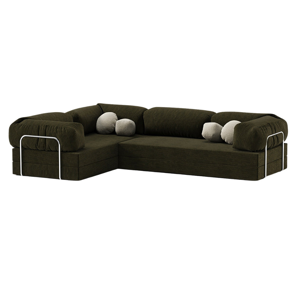 Oriva L Shape Sofa BedDark Green | With Square Cushions / Facing Left L-Shape