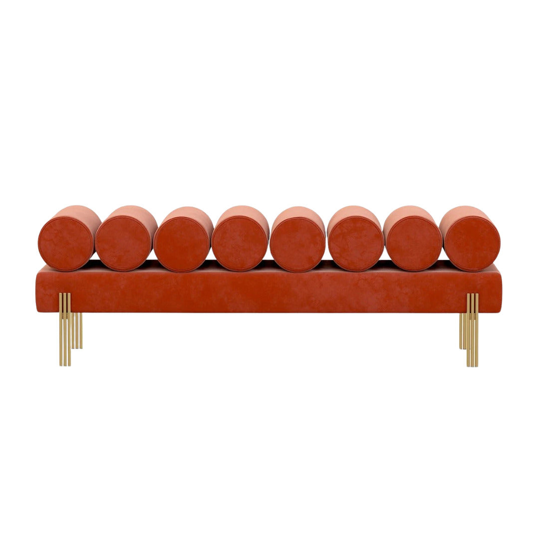 Orange Premium Fabric Velvet Bench