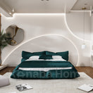 Pillow Japanese Upholstered BedKing Bed | Mattress 180 x 200 cm | Overall Dims: W 240 x D 260 x H 105 cm | Mattress Height from floor: 45 cm / Turquoise