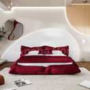 Pillow Japanese Upholstered BedKing Bed | Mattress 180 x 200 cm | Overall Dims: W 240 x D 260 x H 105 cm | Mattress Height from floor: 45 cm / Burgundy