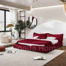 Pillow Japanese Upholstered BedQueen Double Bed | Mattress 160 x 200 cm | Overall Dims: W 220 x D 260 x H 105 cm | Mattress Height from floor: 45 cm / Burgundy