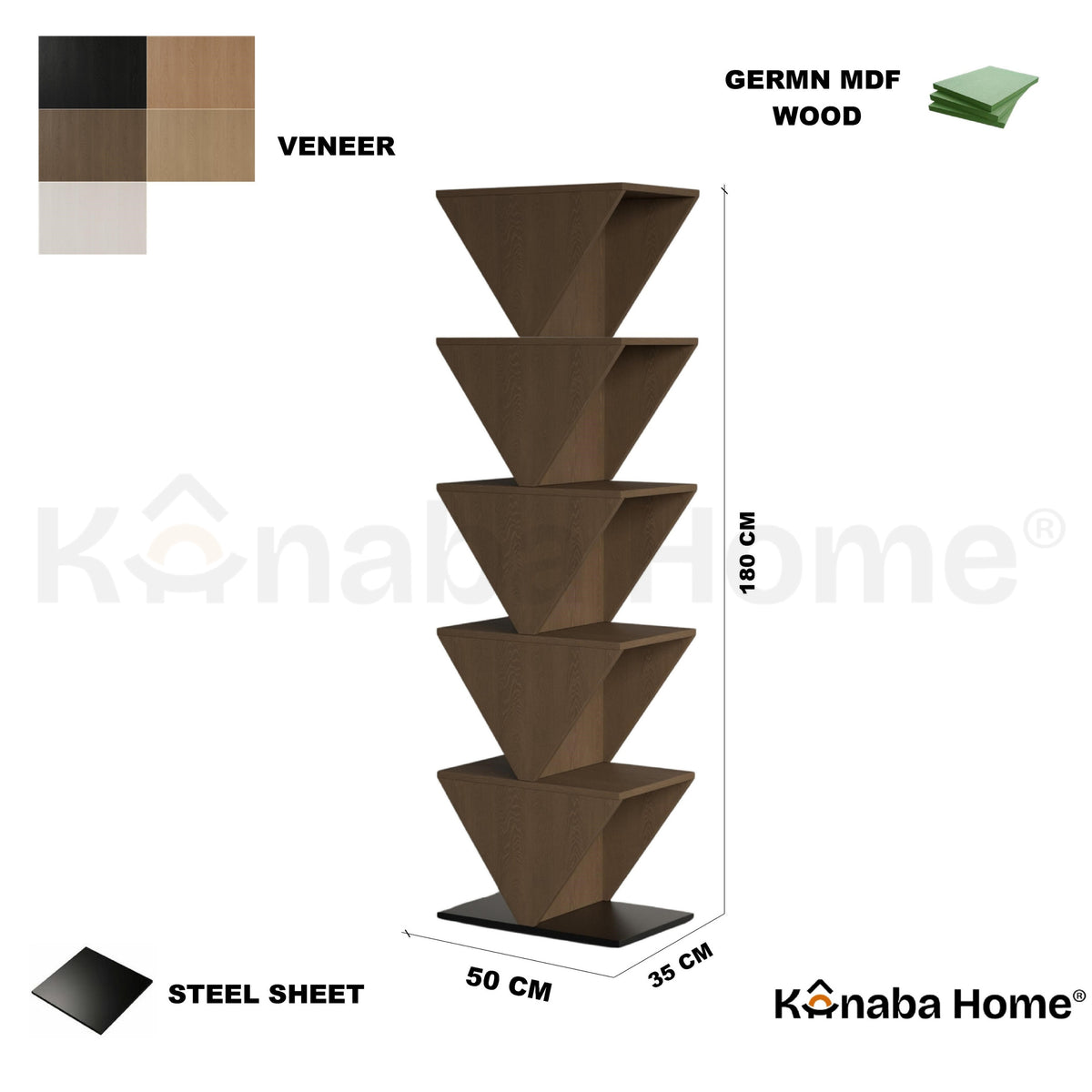 Pinnacle Stack Console (Veneer)-German MDF Wood & Steel Base-Repeating angular pyramid forms Design-Kanaba Home