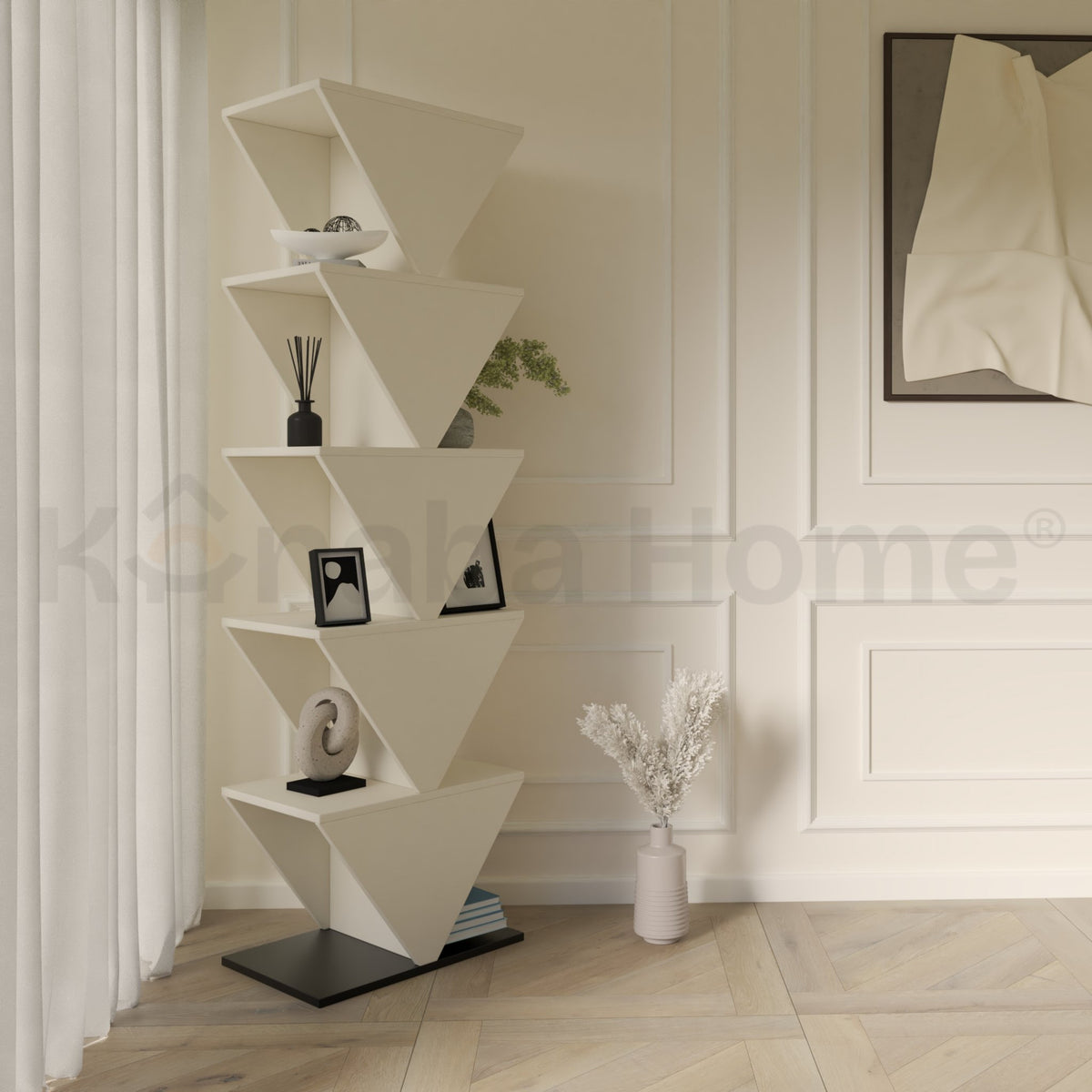 Pinnacle Stack Console (RAL)-German MDF Wood & Steel Base-Repeating angular pyramid forms Design-Kanaba Home