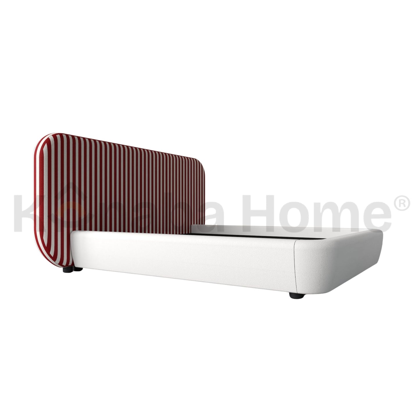 Rigato Bed- Bendy plywood construction, Solid wood Legs- Wabi-Sabi stripe fabric headboard- Kanaba Home