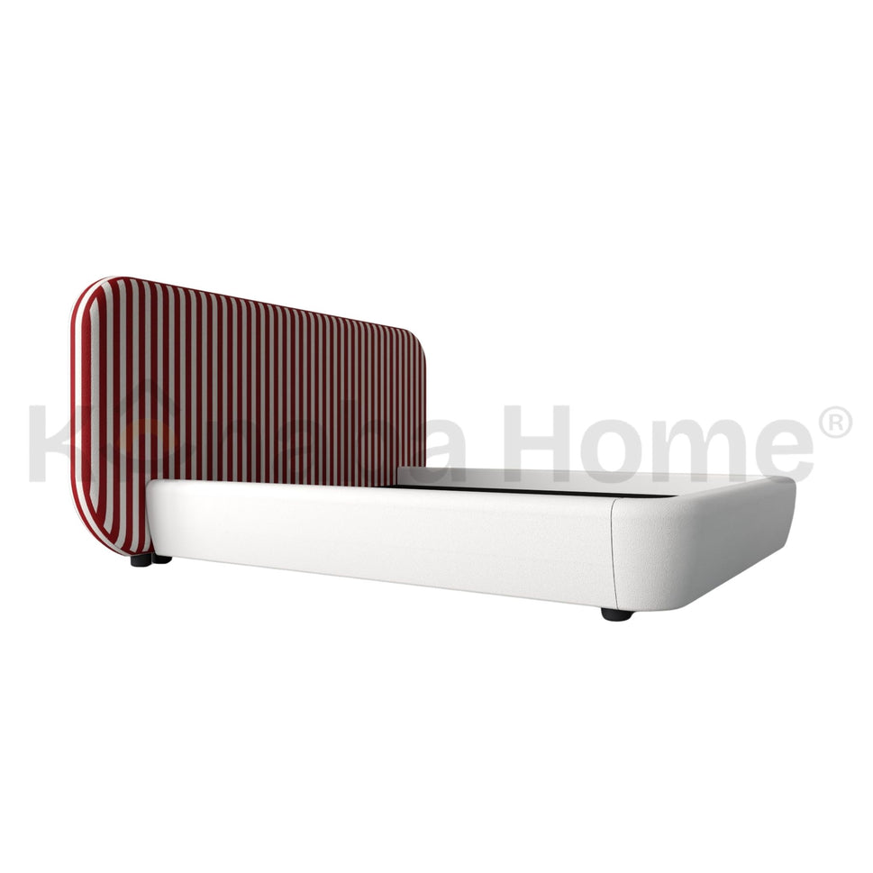 Rigato BedQueen Size Mattress: 160x200 cm: Overall Dimensions: W 180 × L 233 × H 125 cm / WHITE BOUCLE & RED WABI- SABI STRIPS