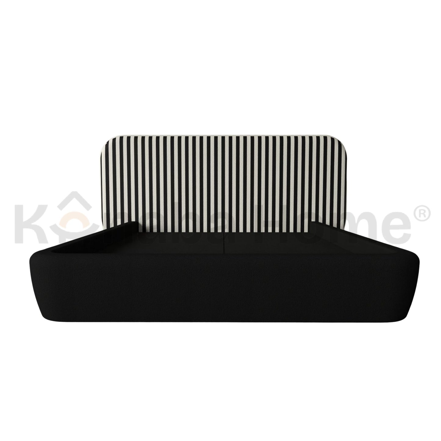 Rigato Bed- Bendy plywood construction, Solid wood Legs- Wabi-Sabi stripe fabric headboard- Kanaba Home