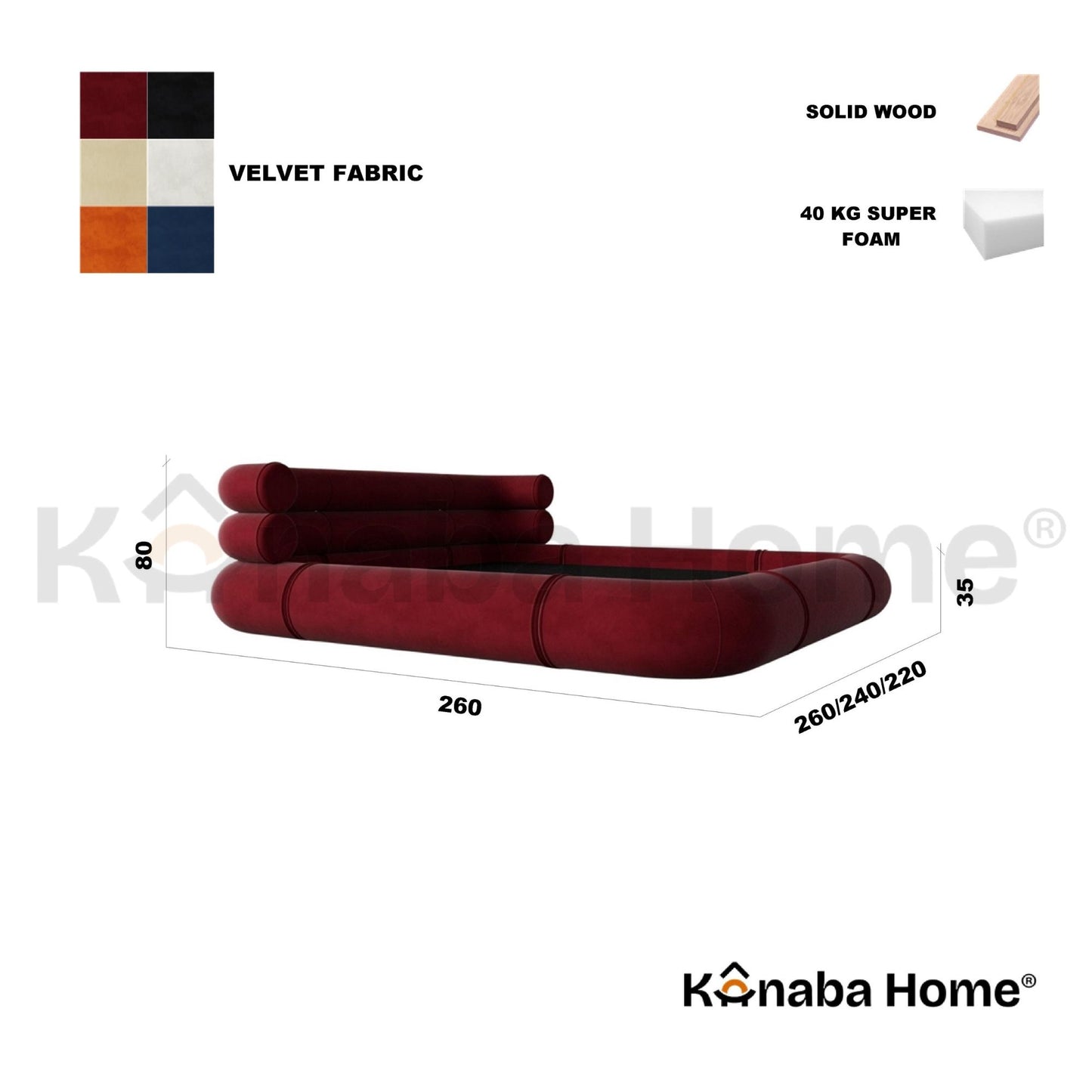 Rolo Bed- Solid wood construction &  Velvet fabric- Cylindrical tube frame -  Kanaba Home