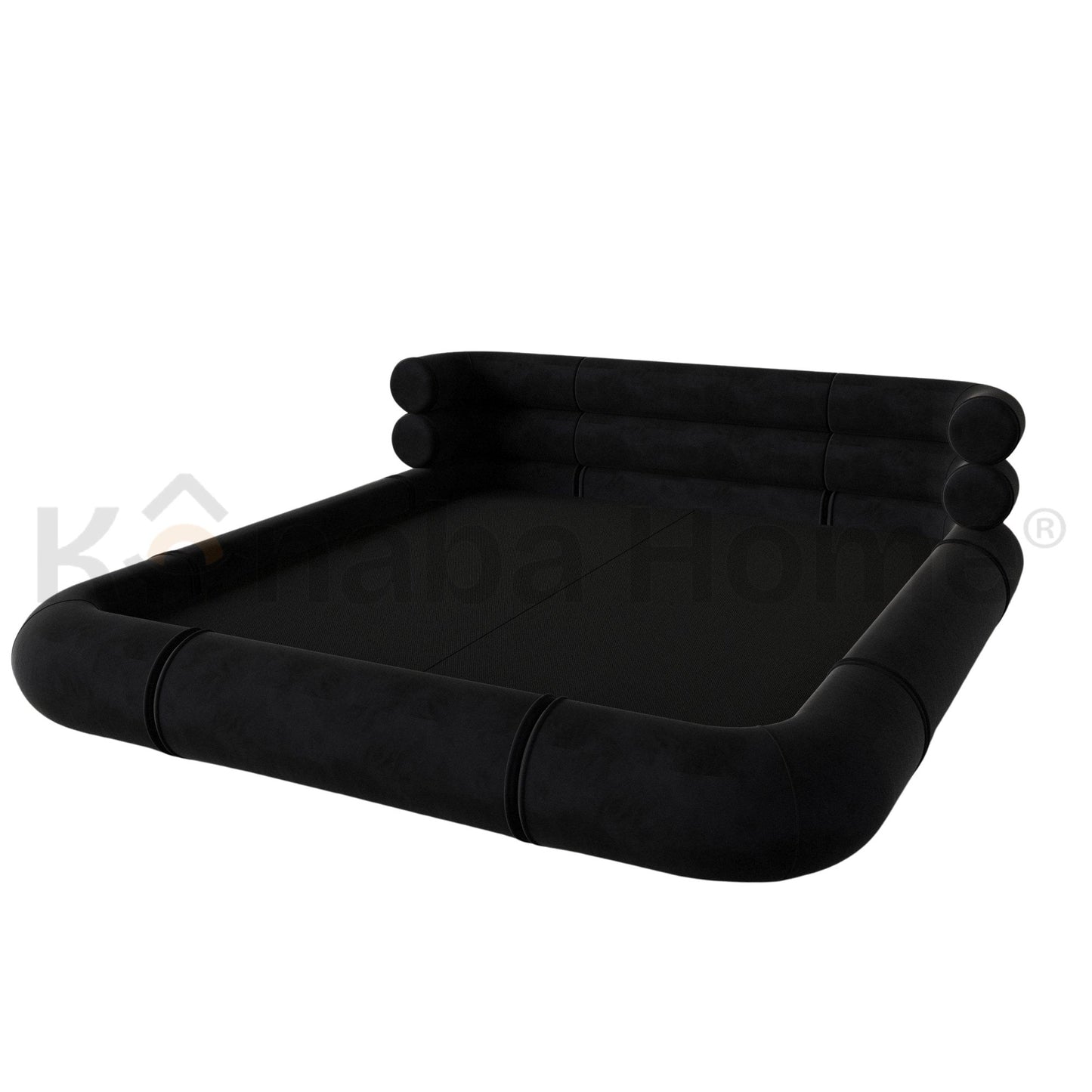 Rolo Bed- Solid wood construction &  Velvet fabric- Cylindrical tube frame -  Kanaba Home