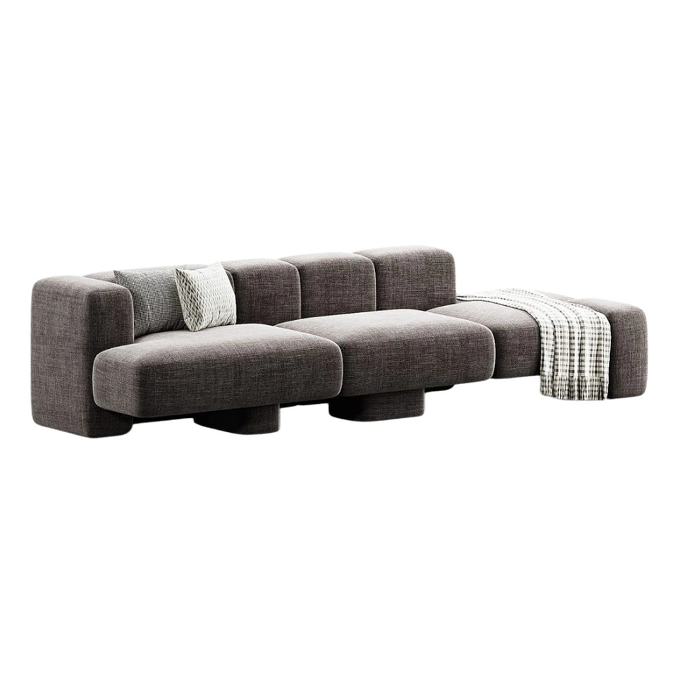 Sae 3S SofaStandard Quality | Only 40 Kg Soft Foaming / Dark Grey | Denim Linen / Facing Left Armrest