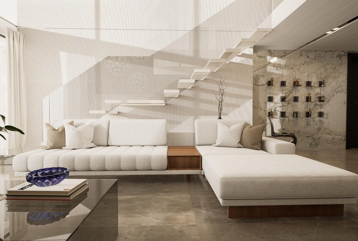 Modern Velvet L-Shaped Sofa 