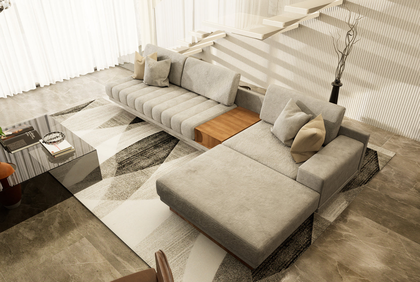 Grey L-Shaped Sofa 