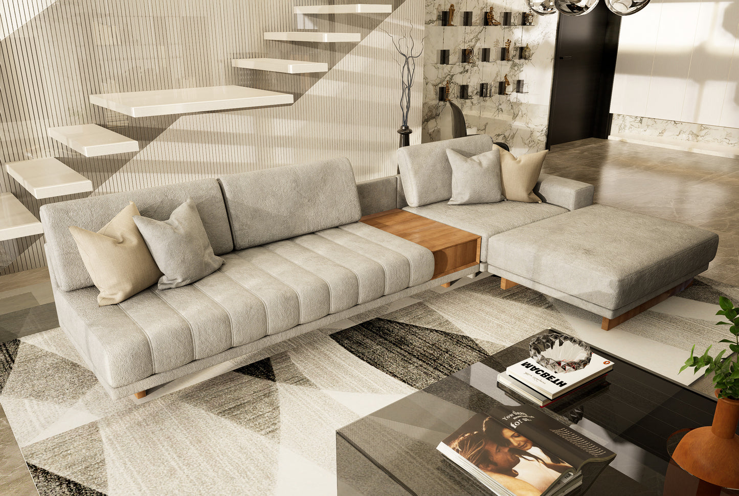 Modern Boucle L-Shaped Sofa 