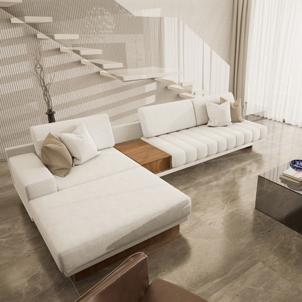 Sena L Shape SofaOff-White / Velvet / Facing Left L-Shape