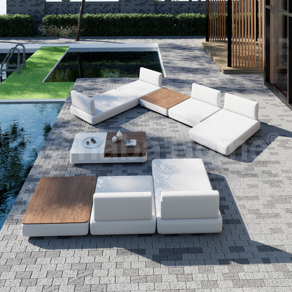 Outdoor Seating Set with White Cushions 