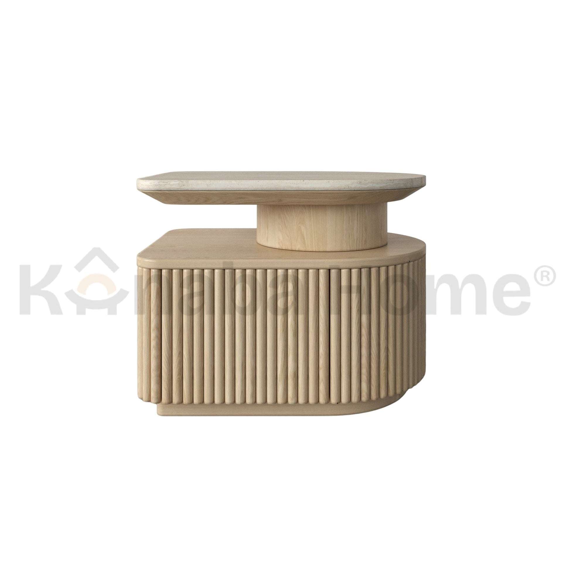 Silo Nightstand Wood Veneer & Travertine