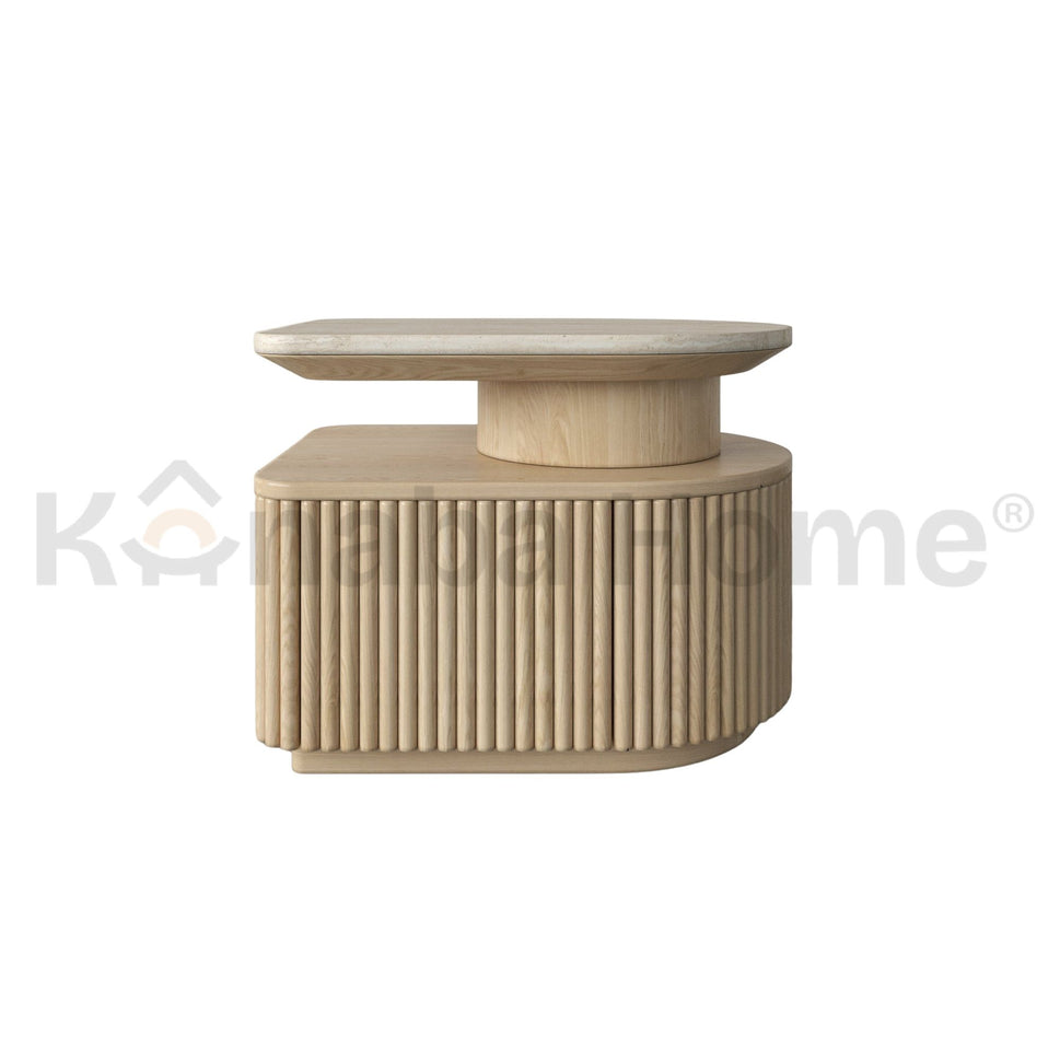 Silo Nightstand Wood Veneer & TravertineLIGHT ASH & TRAVERTINE MARBLE