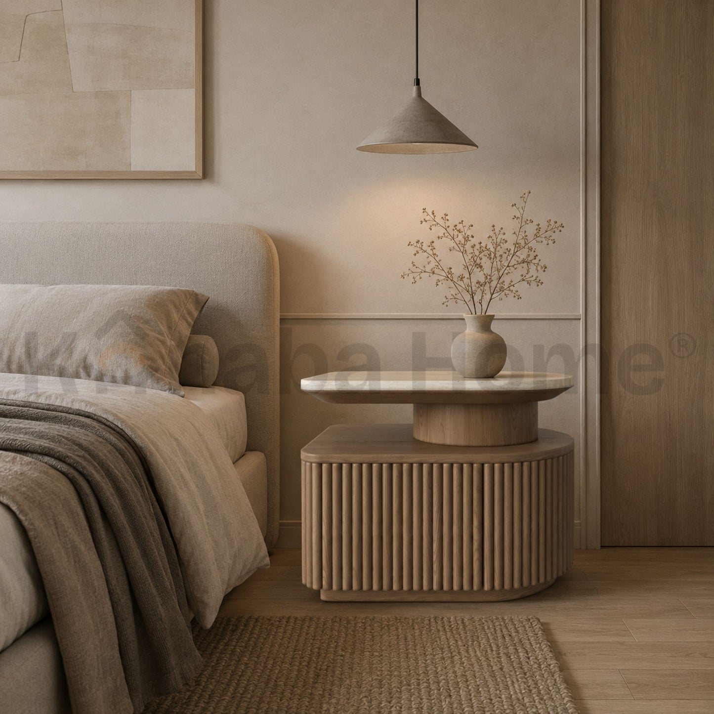 Silo Nightstand - Marble Top, Walnut Veneer With Drawer - Kanaba Home