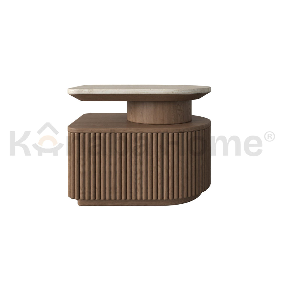 Silo Nightstand Wood Veneer & TravertineBROWN ASH & TRAVERTINE MARBLE
