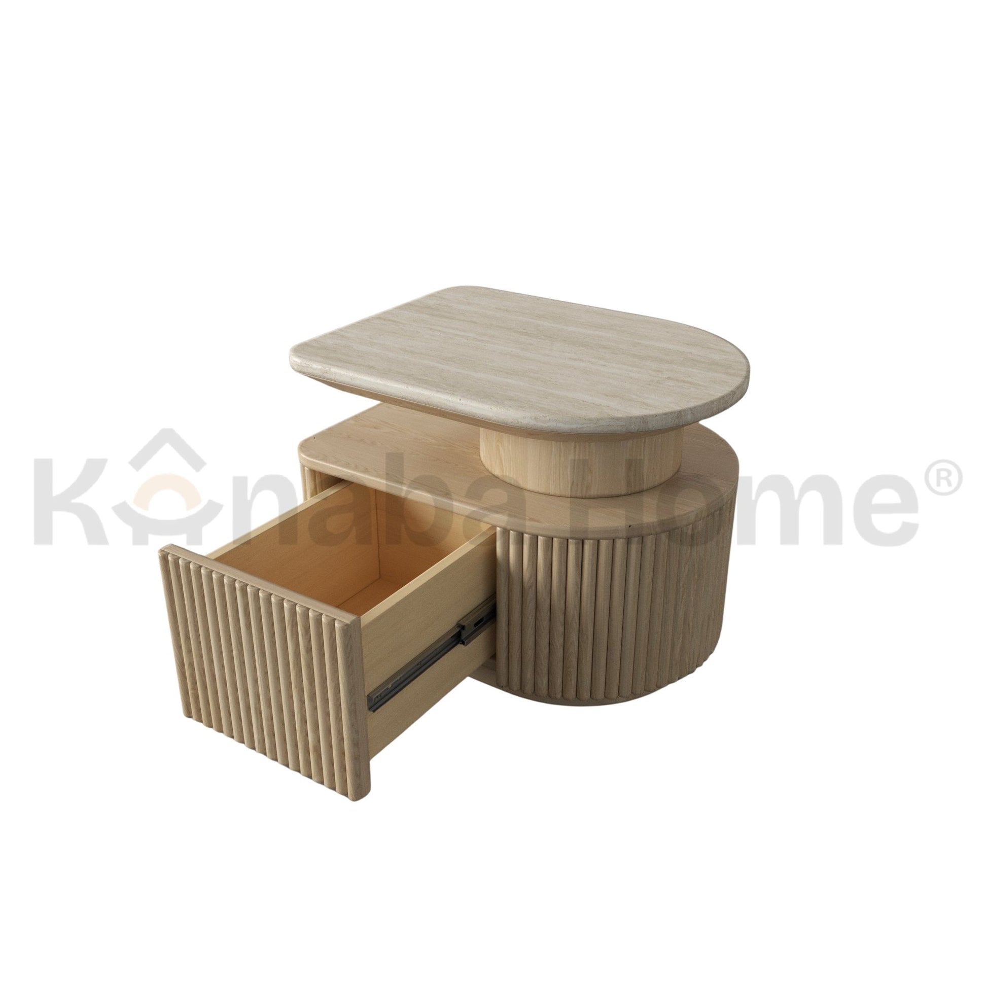 Silo Nightstand Wood Veneer & Travertine