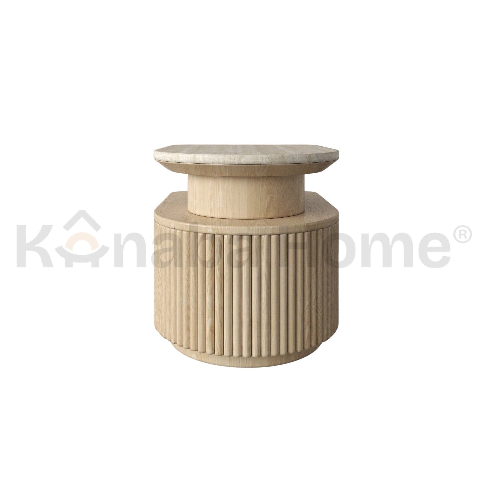 Silo Nightstand Wood Veneer & Travertine