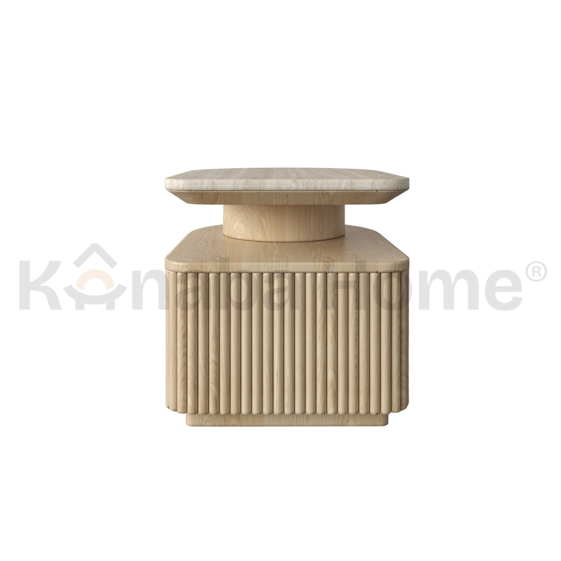 Silo Nightstand Wood Veneer & Travertine