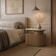 Silo Nightstand Wood Veneer & Travertine