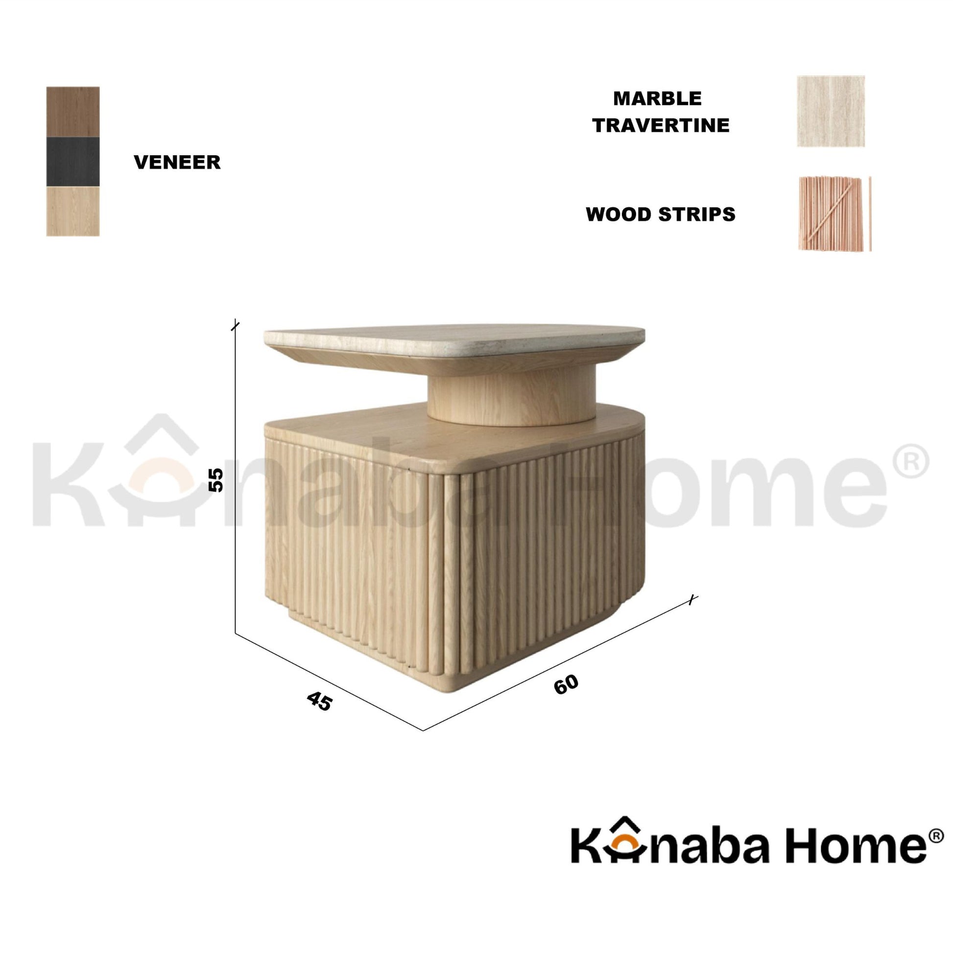 Silo Nightstand Wood Veneer & Travertine