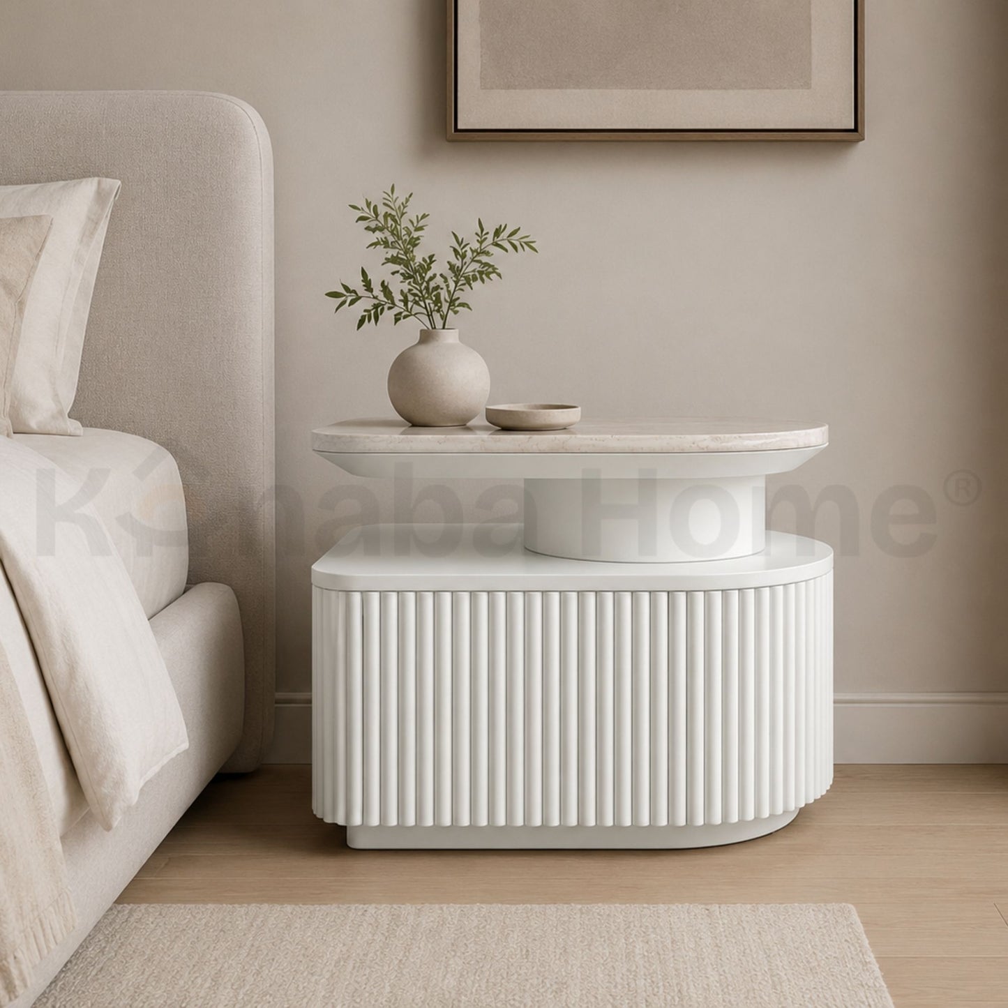 Silo Nightstand (RAL Finish)- Marble Top, Wooden Base With Drawer - Kanaba Homes