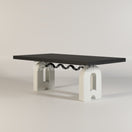 Terra Arch Dining TableDimensions: W 180 x D 100 x H 75 cm / Top: Black walnut / Base: White Cement