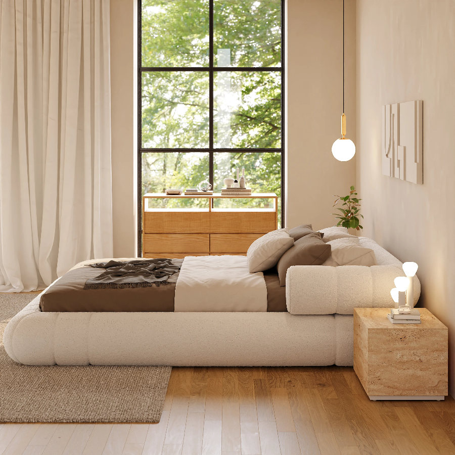 Tino Upholstered BedC. King Bed: Mattress Size 200 x 200 cm | Overall W 260 x D 260 x H 60 cm