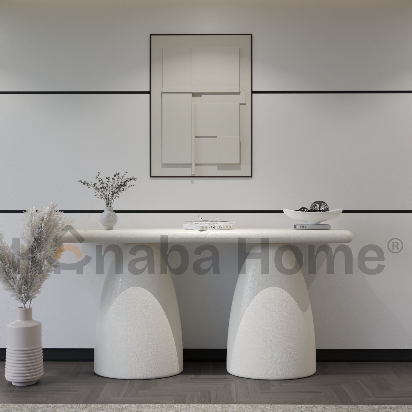 modern white console table in cement finish