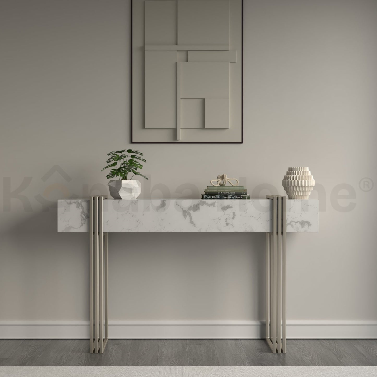 Triplo Console-Marble Top & Steel square tube with powder coating Legs- Kanaba Home