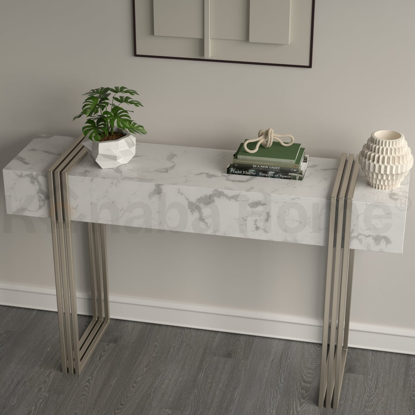 Triplo Console-Marble Top & Steel square tube with powder coating Legs- Kanaba Home