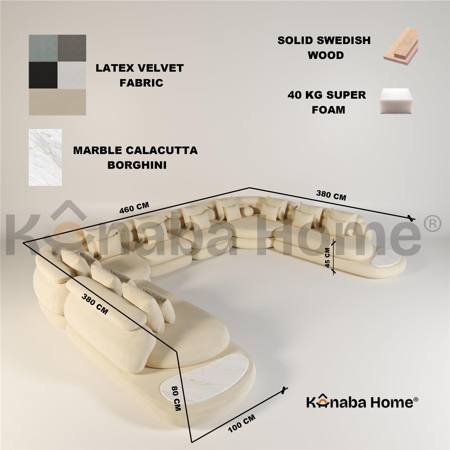u shape sofa dimensions and materials