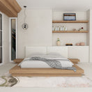 Vivien Japanese BedQueen Size: Mattress 160 x 200 cm | Overall W 310 cm x D 230 cm x H 95 cm / White Boucle Fabric / Light Walnut