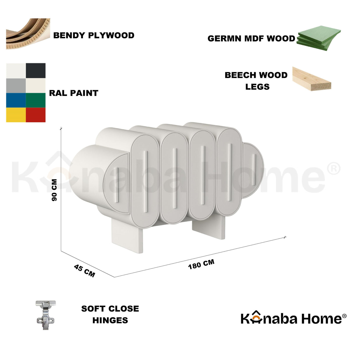 Wavelet Dresser-German MDF & Bendy wood & Beech Wood wooden leg-Biomorphic design-Kanaba Home