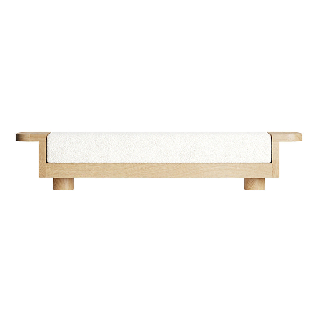 White Natural Wood Boucle Bench