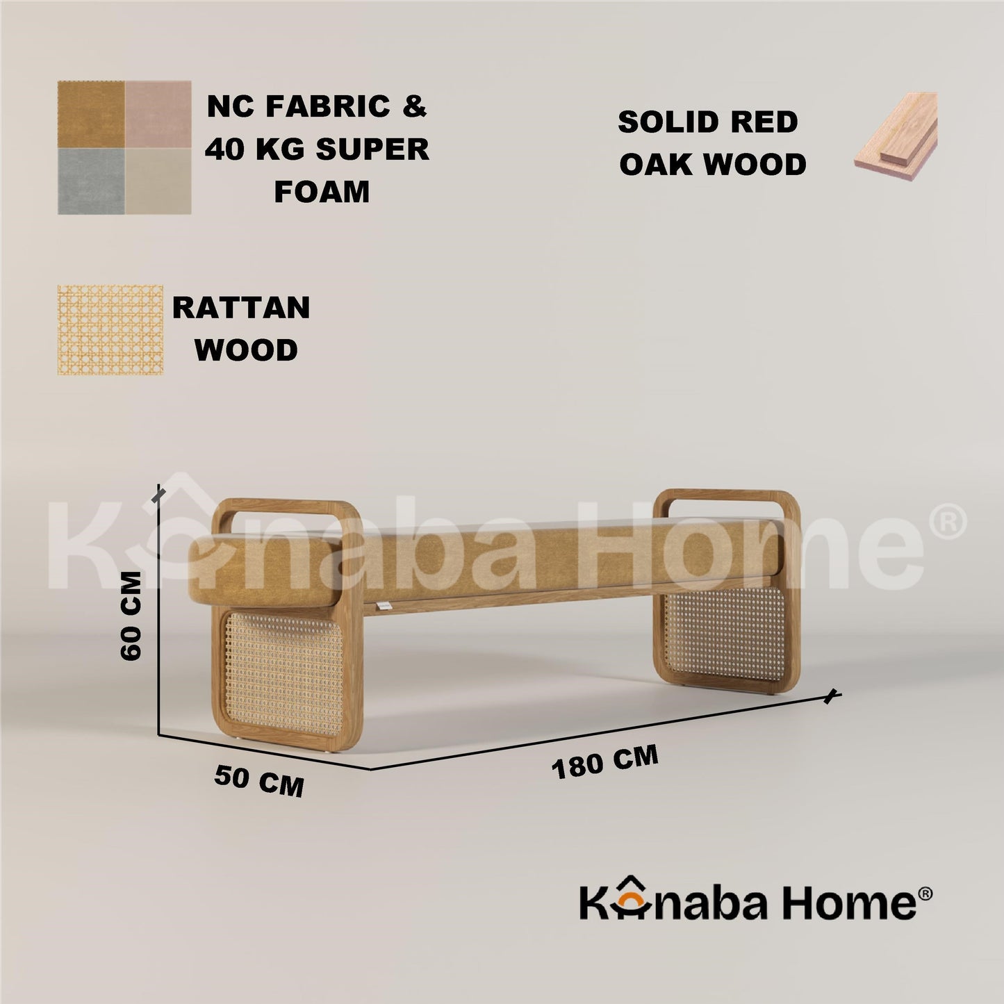 rattan bench dimensions and materials used