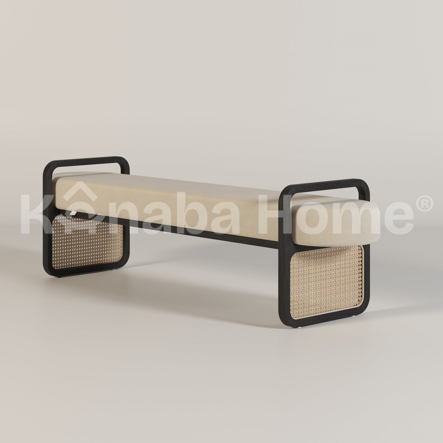 Bench with woven design on a light background, featuring the brand 'Kanaba Home'.