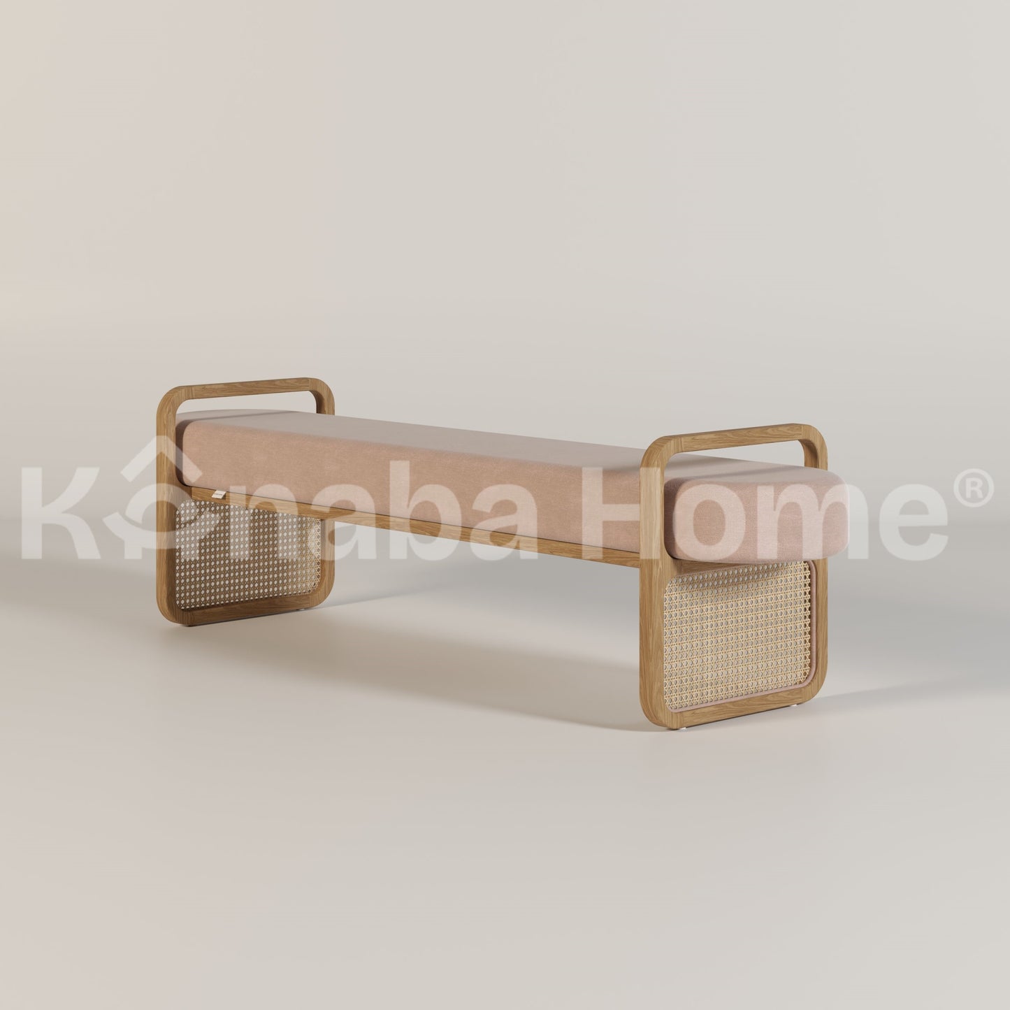 pink form and rattan bench